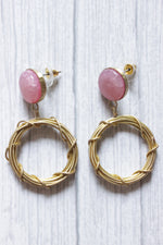Load image into Gallery viewer, Pink Natural Stone Brass Contemporary Hoop Earrings
