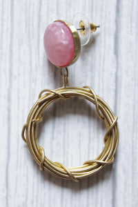 Pink Natural Stone Brass Contemporary Hoop Earrings
