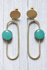Load image into Gallery viewer, Blue Glass Stone Embedded Brass Dangler Earrings
