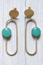 Load image into Gallery viewer, Blue Glass Stone Embedded Brass Dangler Earrings
