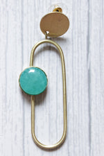 Load image into Gallery viewer, Blue Glass Stone Embedded Brass Dangler Earrings
