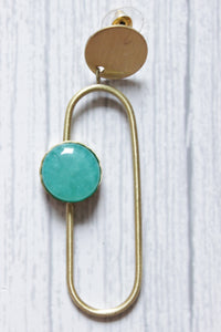 Blue Glass Stone Embedded Brass Dangler Earrings