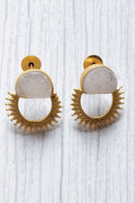 Load image into Gallery viewer, White Sugar Druzy Natural Gemstone Gold Plated D Shape Drop Earrings

