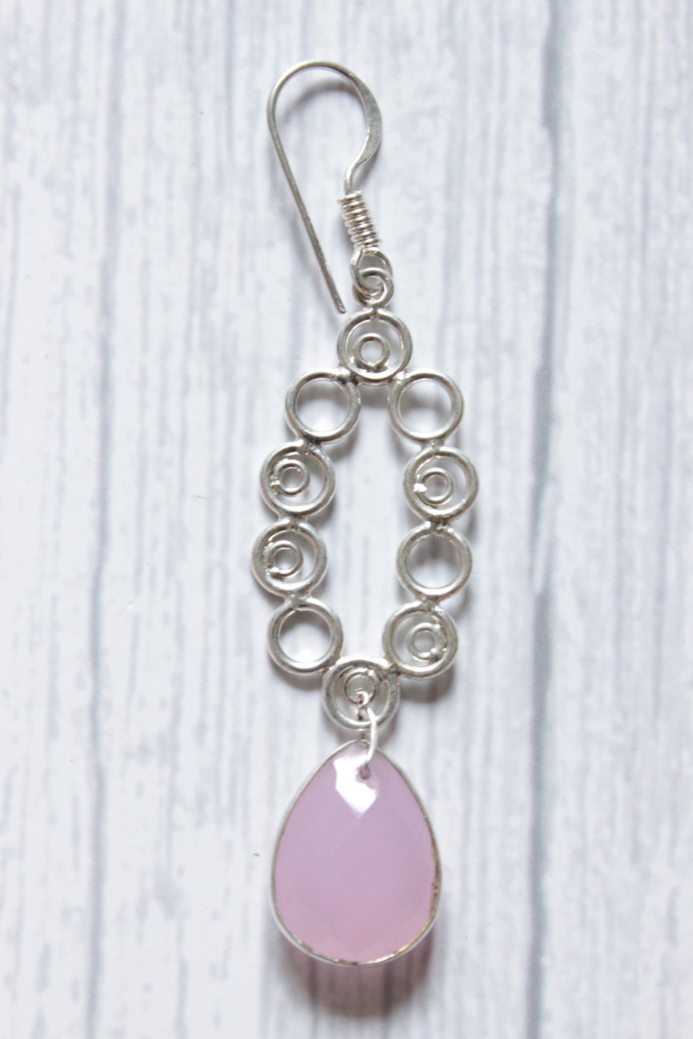 Paink Calcy Natural Gemstone Silver Finish Drop Dangler Earrings