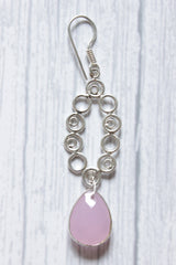 Paink Calcy Natural Gemstone Silver Finish Drop Dangler Earrings