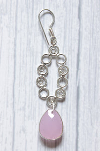 Paink Calcy Natural Gemstone Silver Finish Drop Dangler Earrings