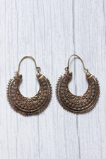 Load image into Gallery viewer, Vintage Brass Spiral Bali Intricately Detailed Handmade Hoop Earrings
