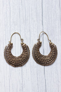 Vintage Brass Spiral Bali Intricately Detailed Handmade Hoop Earrings
