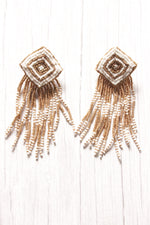 Load image into Gallery viewer, White and Golden Hand Braided Beads Boho Dangler Earrings
