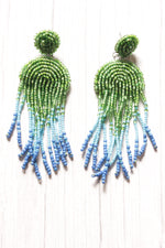 Load image into Gallery viewer, Shades of Blue and Green Hand Braided Beads Boho Dangler Earrings
