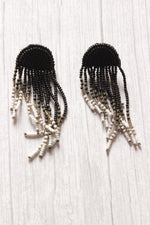 Load image into Gallery viewer, Black and White Monochrome Hand Braided Beads Boho Dangler Earrings
