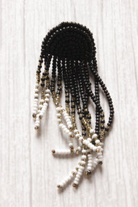 Black and White Monochrome Hand Braided Beads Boho Dangler Earrings