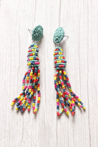 Multi-Color Vibrant Hand Braided Beads Boho Dangler Earrings