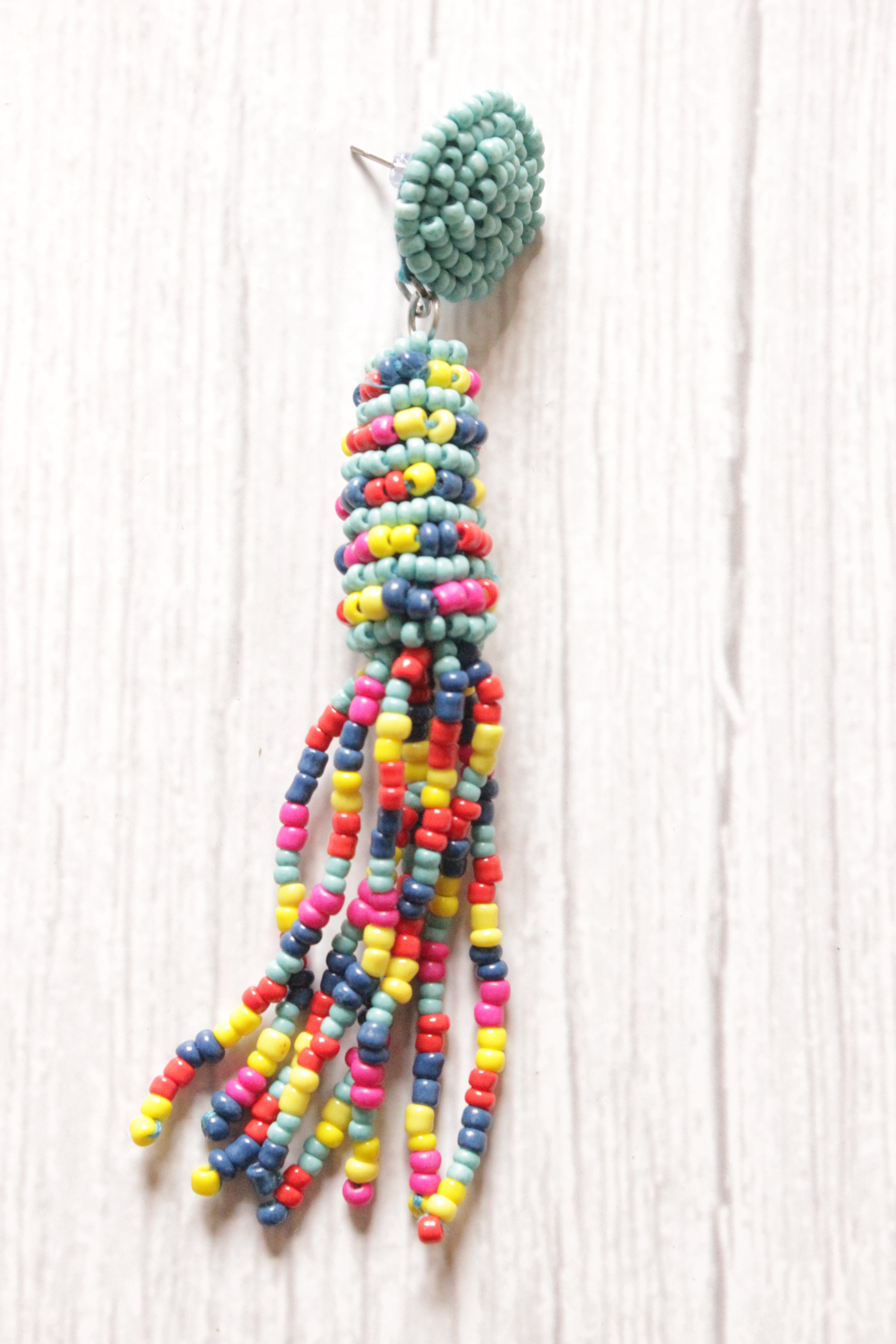 Multi-Color Vibrant Hand Braided Beads Boho Dangler Earrings