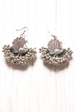 Load image into Gallery viewer, Peacock Motif Fabric and Metal Hook Earrings
