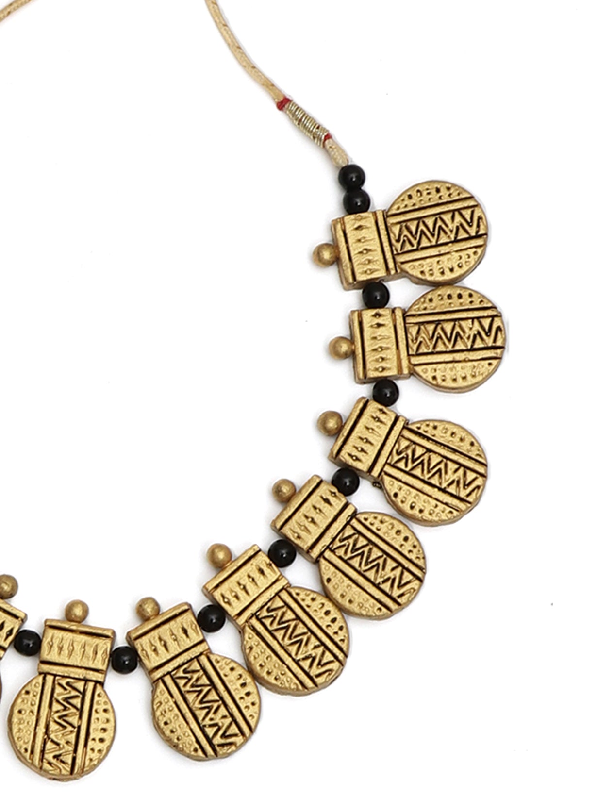 Thread Closure Handpainted Golden Terracotta Necklace Set