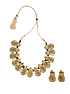 Thread Closure Handpainted Golden Terracotta Necklace Set