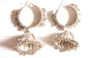 Oxidised Finish Dangler Hoop and Jhumka Earrings