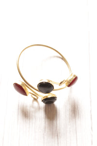Black and Red Glass Stoned Embedded Gold Plated Bracelet