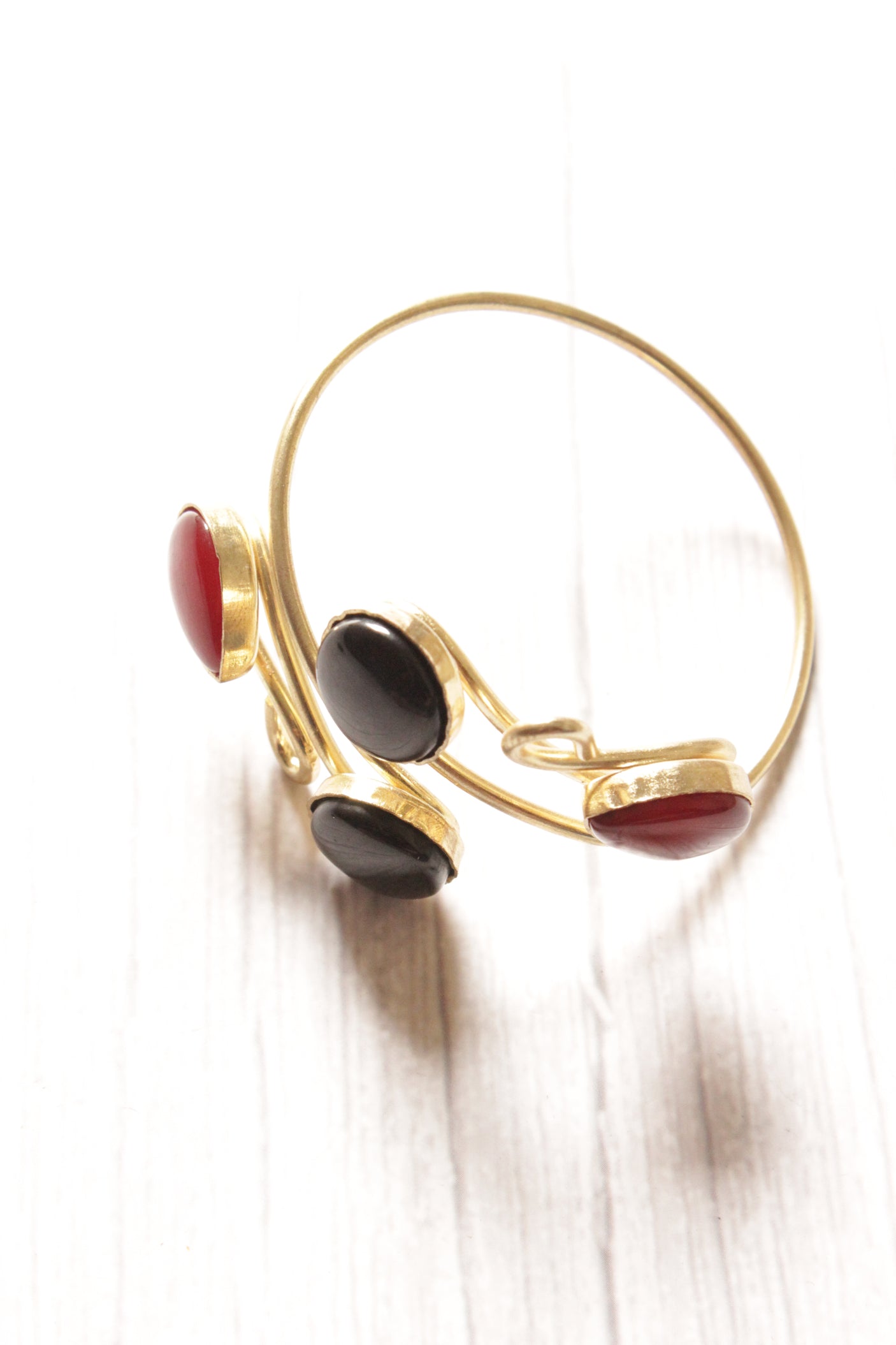 Black and Red Glass Stoned Embedded Gold Plated Bracelet