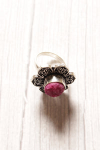 Pink Titanium Druzy Natural Gemstone Centerpiece Flower Shape Ring