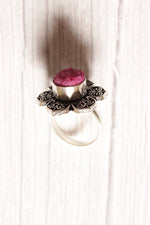 Load image into Gallery viewer, Pink Titanium Druzy Natural Gemstone Centerpiece Flower Shape Ring
