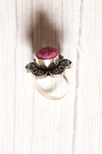 Pink Titanium Druzy Natural Gemstone Centerpiece Flower Shape Ring