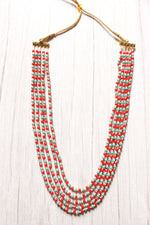 Load image into Gallery viewer, Red and Blue Multi-Layer Beads Hand Braided Antique Gold Finish Necklace
