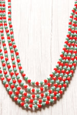 Load image into Gallery viewer, Red and Blue Multi-Layer Beads Hand Braided Antique Gold Finish Necklace
