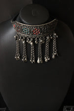 Load image into Gallery viewer, Oxidised Enamel Finish Embedded Statement Metal Choker Necklace
