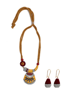 Tribal Motifs Red & Yellow Beaded Terracotta Necklace Set