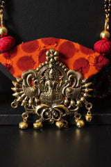 Fabric and Metal Religious Motif Pendant long Mangalsutra Style Necklace Set
