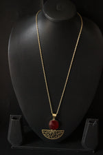 Load image into Gallery viewer, Red Central Stone Brass Finish Long Chain Necklace
