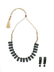 Leaf Painted Beaded Terracotta Necklace Set