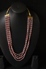 Load image into Gallery viewer, Red and Blue Multi-Layer Beads Hand Braided Antique Gold Finish Necklace
