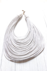 White Handmade Silk Threads Multi-Layer Statement African Choker Necklace