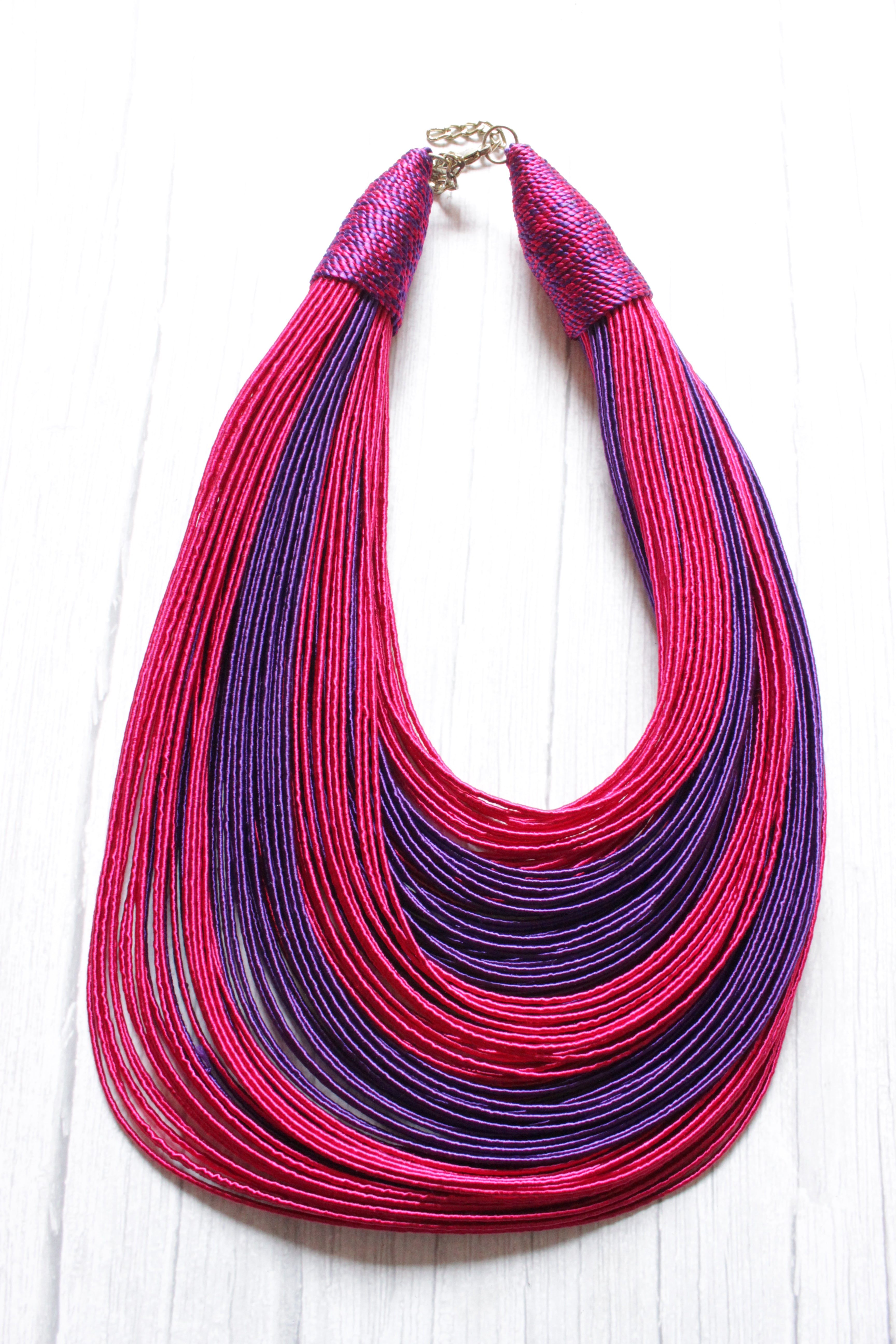 Pink and Blue Handmade Silk Threads Multi-Layer Statement African Choker Necklace
