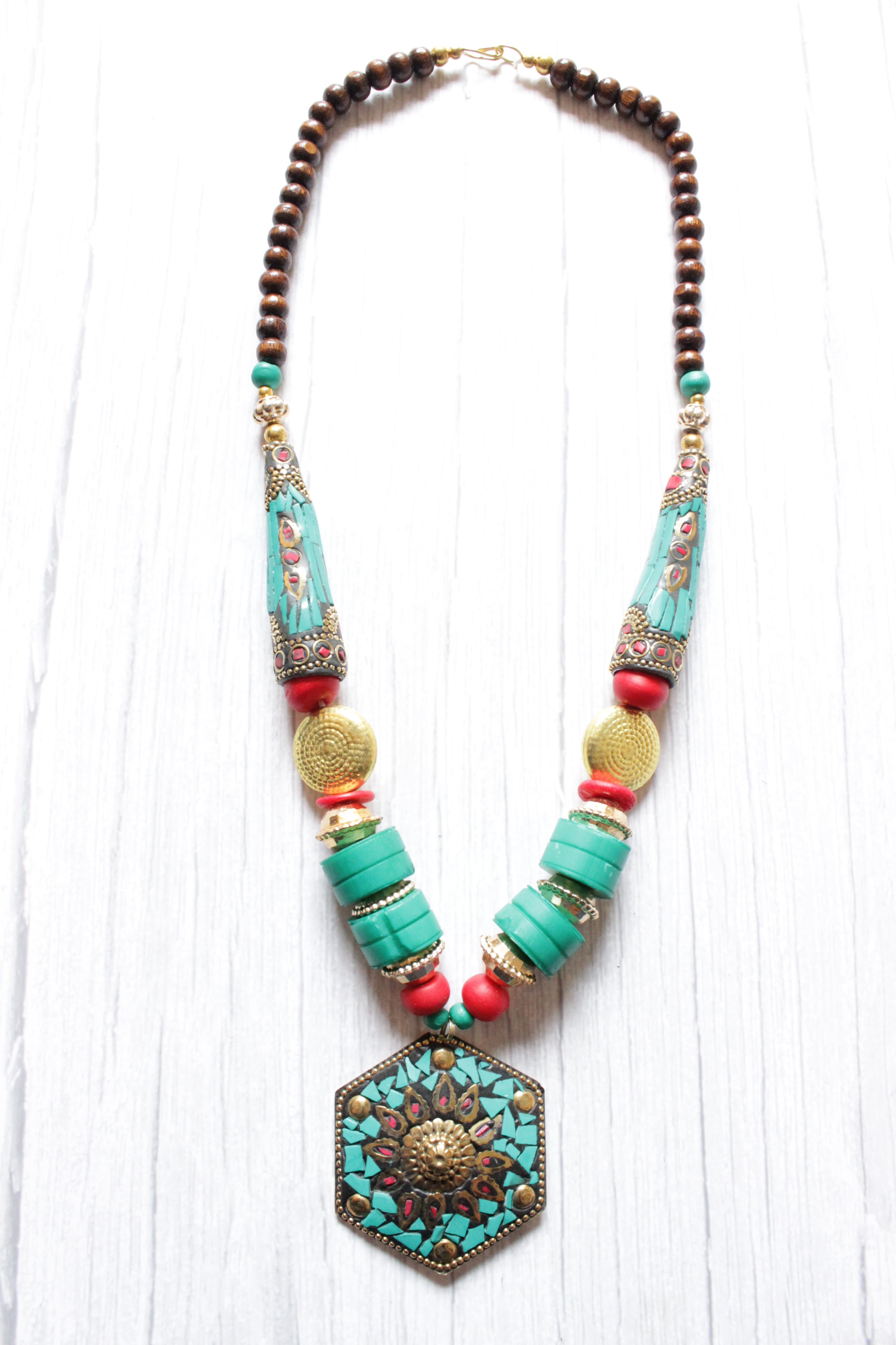 Brass Metal Pendant Handcrafted Beads African Tribal Necklace