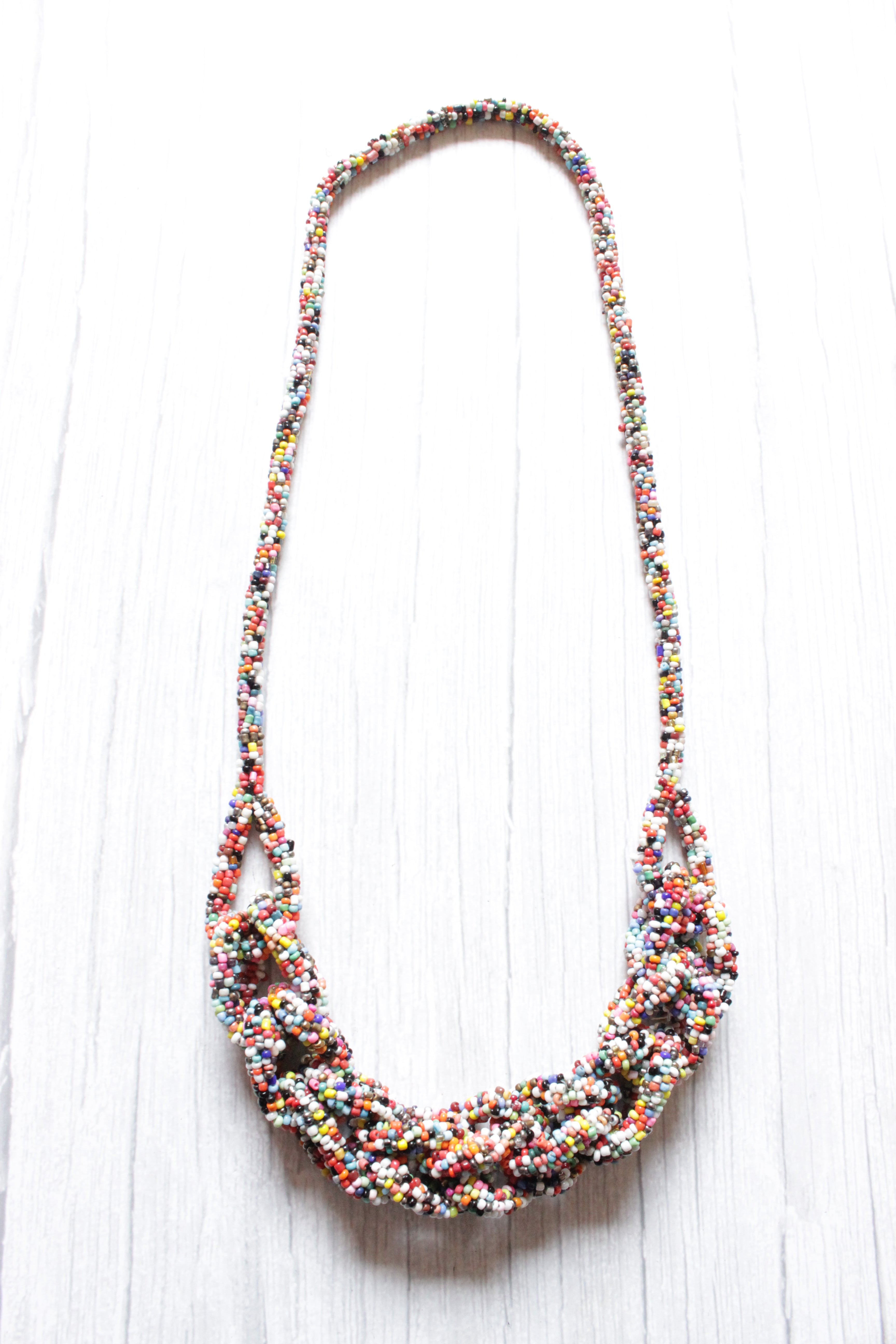 Multi-Color Beaded Hand Braided Long Contemporary Necklace