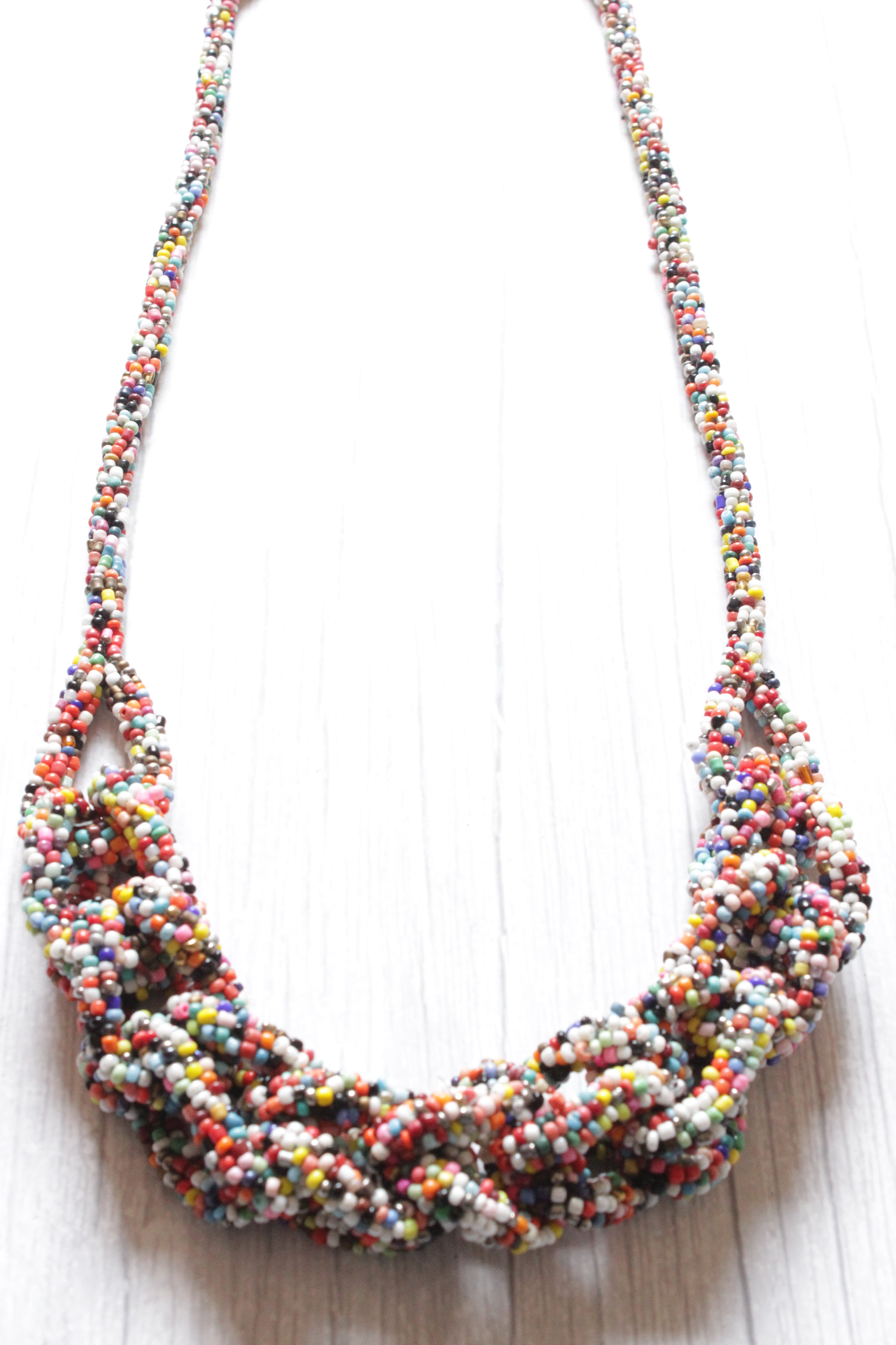 Multi-Color Beaded Hand Braided Long Contemporary Necklace