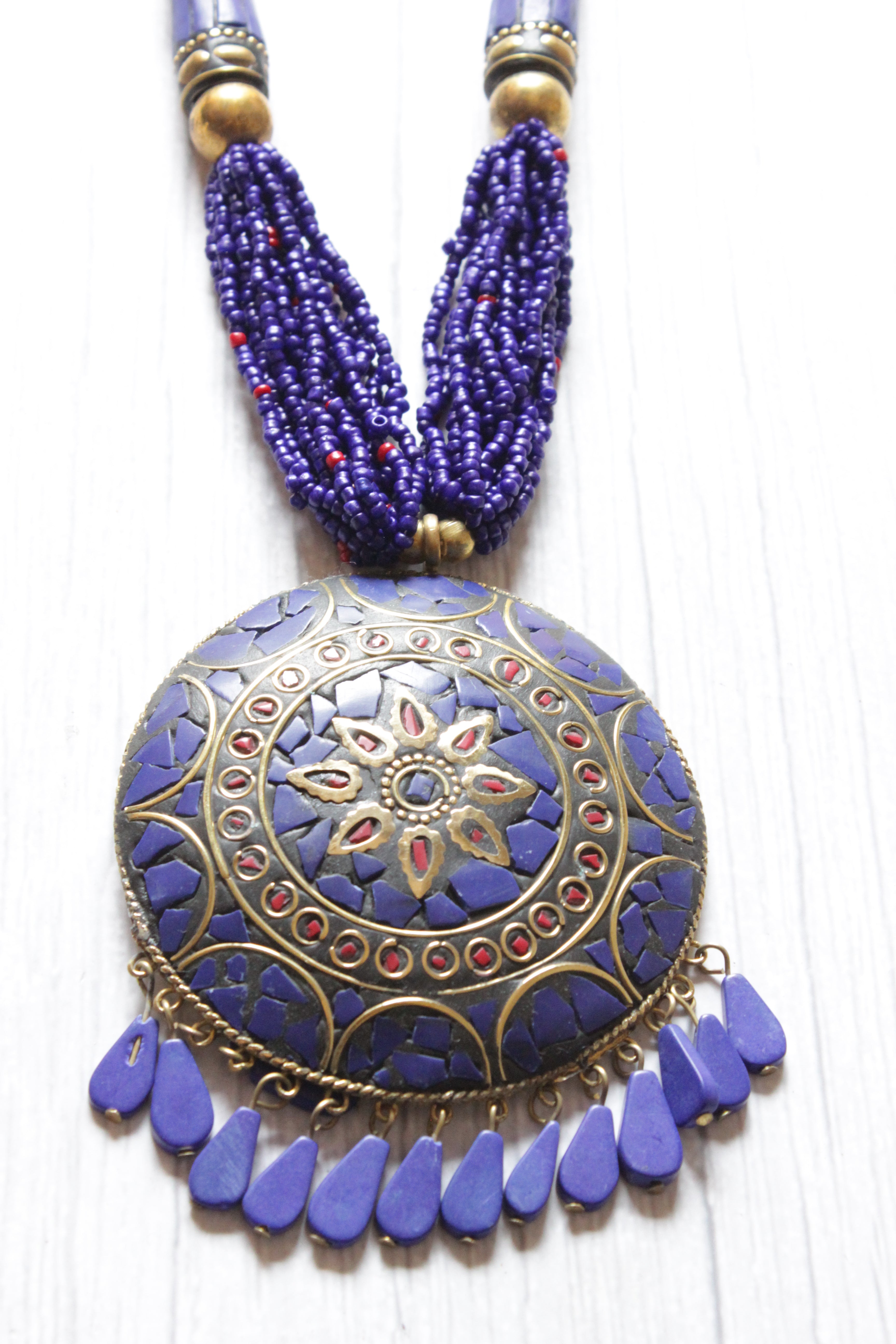 Purple Beads Handcrafted Long Tibetan Necklace