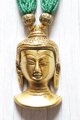 Green Beads Handcrafted Long Buddha Pendant Necklace