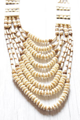 Elegant White and Brown Beads Handcrafted Statement Necklace