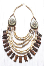 Load image into Gallery viewer, White and Brown Beads Handcrafted Statement African Tribal Necklace
