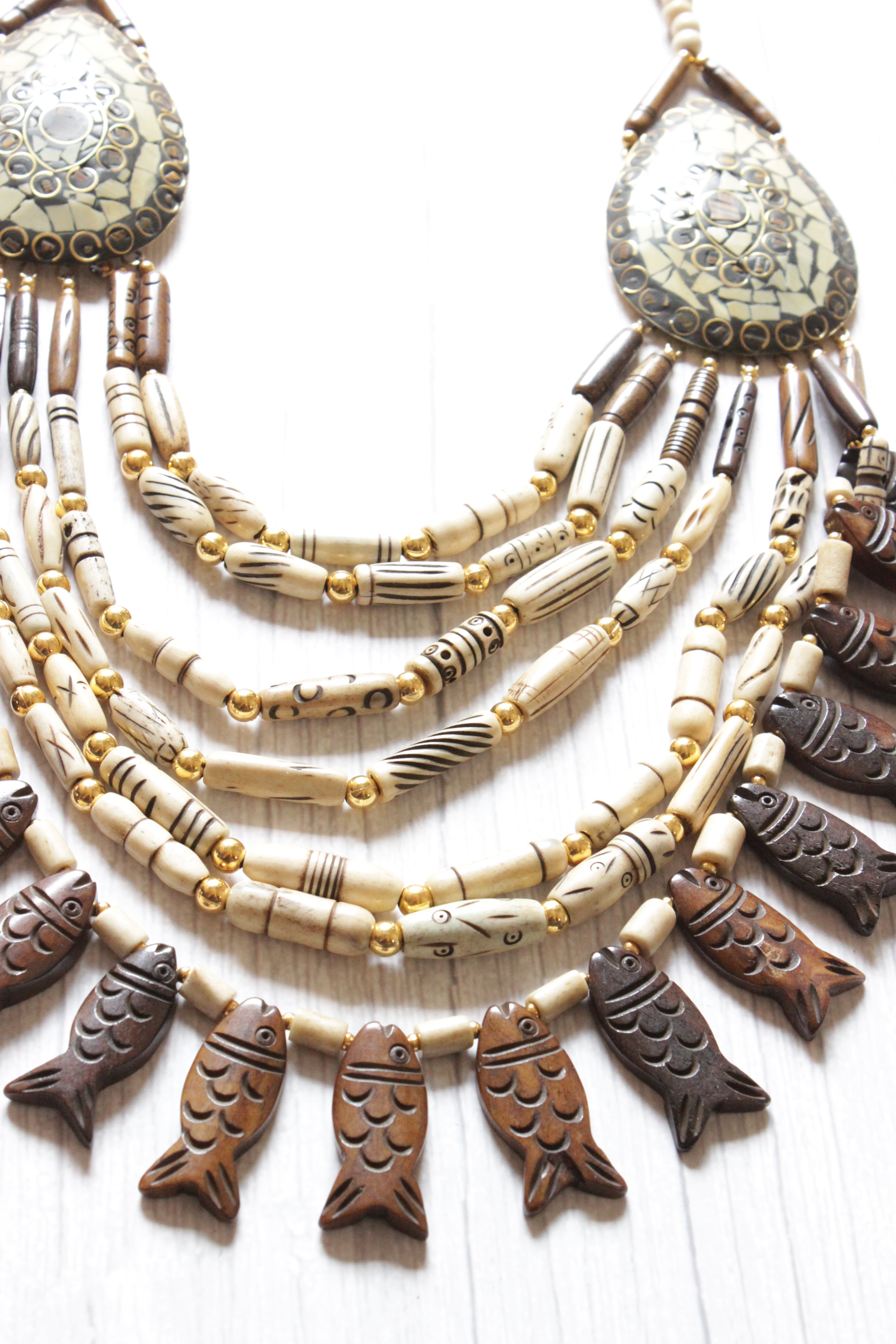 White and Brown Beads Handcrafted Statement African Tribal Necklace
