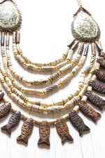 Load image into Gallery viewer, White and Brown Beads Handcrafted Statement African Tribal Necklace
