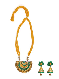 Yellow Arc Shaped Terracotta Necklace Set