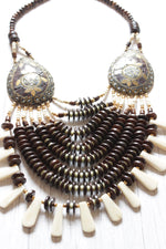 Load image into Gallery viewer, Elegant White and Brown Beads Handcrafted Statement African Tribal Necklace
