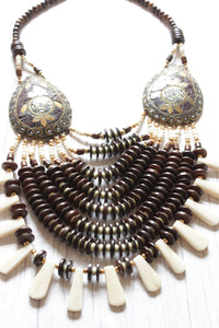 Elegant White and Brown Beads Handcrafted Statement African Tribal Necklace