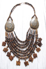 Load image into Gallery viewer, Wooden Beads Elephant Motifs Handcrafted Statement African Tribal Necklace

